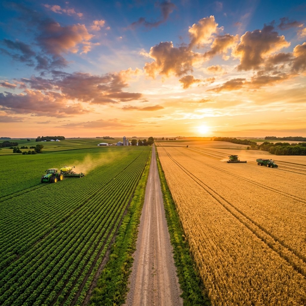 Campos agrícolas al atardecer